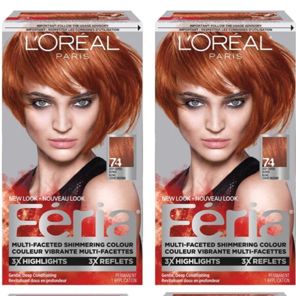 2x L'OREAL Paris FERIA # 74 Deep Copper Blonde Hair Color Dye Shimmering NEW - Picture 1 of 1